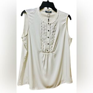 TOMMY HILFIGER VINTAGE TOP RUFFLE WOMEN SLEEVELESS BUTTON DOWN COLOR TAN SIZE L